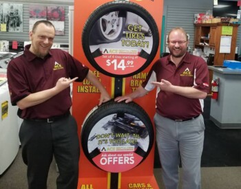 The team at ACE love their IRE, Inc. tire displays. IRE, Inc. Ace Tire Display