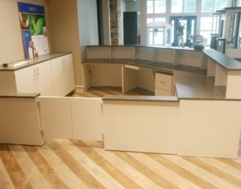 Window World added some extra privacy with swinging doors to this custom IRE, Inc. counter layout.